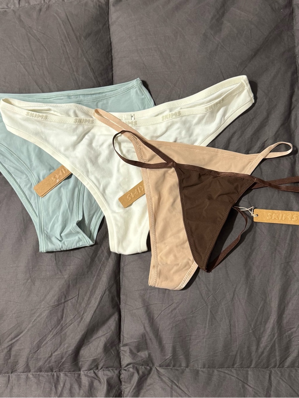 SKIMS Thong Set in Mint, Ivory, Beige and Chocolate